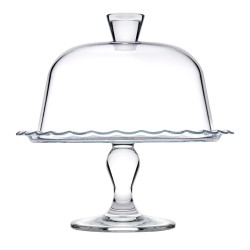 Patera szklana 26,4 cm na nóżce z kloszem Patisserie