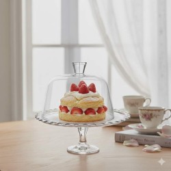 Patera szklana 26,4 cm na nóżce z kloszem Patisserie