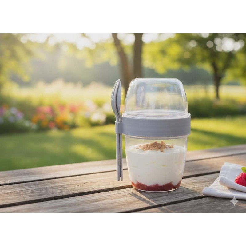 Pojemnik na jogurt 700ml szary Florina idealny do użytku w pracy bądź w szkole